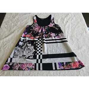 Women's Cartise Black White Purple Floral Flowers Sleeveless Long Flowing Top‎ M